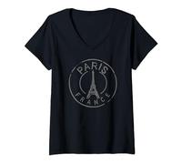 Vintage Retro Parigi Francia Torre Eiffel Amore Uomini Donne Bambini Maglietta con Collo a V