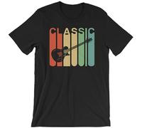 Vintage Retro Rock Guitar Rock And Roll Guitar Unisex 100% Cotton Short-Sleeve T-Shirts Black XL