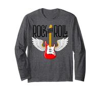 Vintage Retro Style 70s 80s Guitar with Wings Rock And Roll Maglia a Manica