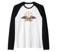 Vintage Retro Style 70s 80s Guitar with Wings Rock And Roll Maglia con Maniche Raglan