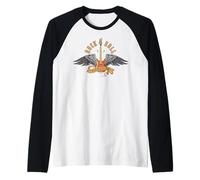 Vintage Retro Style 70s 80s Guitar with Wings Rock And Roll Maglia con Maniche Raglan