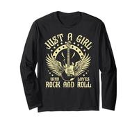 Vintage Retro Style Playing Music Guitar Forever Rock N Roll Maglia a Manica