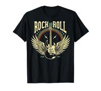 Vintage Retro Style Playing Music Guitar Forever Rock N Roll Maglietta