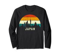 Vintage Retro Style Skyline Landscape Japanese Sunset Japan Maglia a Manica