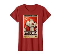 Vintage Robot Unione Sovietica Poster Propaganda URSS CCCP Maglietta, Donna, Mirtillo Rosso, L