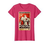 Vintage Robot Unione Sovietica Poster Propaganda URSS CCCP Maglietta, Donna, Rosso mélange, XXL