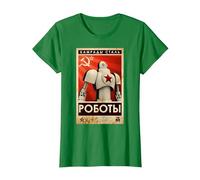 Vintage Robot Unione Sovietica Poster Propaganda URSS CCCP Maglietta, Donna, Verde Mela, L