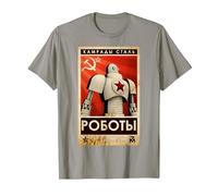 Vintage Robot Unione Sovietica Poster Propaganda URSS CCCP Maglietta, Uomo, Ardesia, L