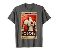 Vintage Robot Unione Sovietica Poster Propaganda URSS CCCP Maglietta, Uomo, Asfalto, S