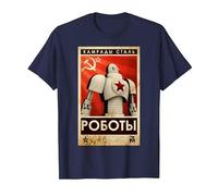 Vintage Robot Unione Sovietica Poster Propaganda URSS CCCP Maglietta, Uomo, Navy, L