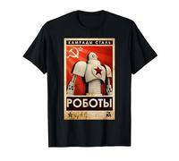 Vintage Robot Unione Sovietica Poster Propaganda URSS CCCP Maglietta, Uomo, Nero, M