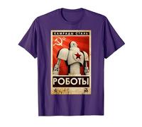 Vintage Robot Unione Sovietica Poster Propaganda URSS CCCP Maglietta, Uomo, Viola, L