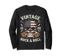 Vintage Rock And Roll American Flag Skull Graphic Guitar Maglia a Manica