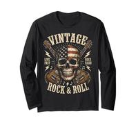 Vintage Rock And Roll American Flag Skull Graphic Guitar Maglia a Manica