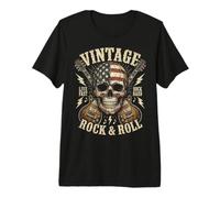 Vintage Rock And Roll American Flag Skull Graphic Guitar Maglietta Premium