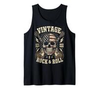 Vintage Rock & Roll American Flag Skull Graphic Guitar Canotta