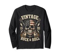 Vintage Rock & Roll American Flag Skull Graphic Guitar Maglia a Manica