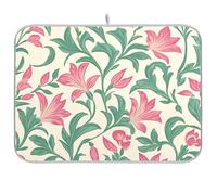 Vintage Rosa Campanula Foglie Verdi Asciugatrice Cucina Asciutto Opaco per Piatti Grande Stendino Stuoia 18 x 24