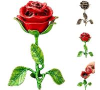 Vintage Rose Incense Burner,Decorative Rose-Shaped Incense Holder,Iron Art Incense Holder with Lid,Retro Romantic Censer Tabletop Home Decor,Yoga & Spiritual Home Tabletop Decor (Red)