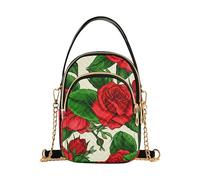 Vintage Rose Rosse Verde Floreale Beige Donna Borsa a Tracolla Floreale Catena Tracolla Cellulare Borsa Trapuntata Cerniera Signora Bombetta Satchel