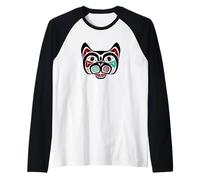 Vintage Rosso Nero Haida Cultura Nativa Kitty Cat Maglia con Maniche Raglan