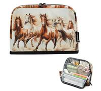 Vintage Running Horses Pencil Pouch Zipper Pencil Case Pencil Bag Storage Teen Girls Pen Pouch Boy Big Capacity Organizer Back to School Supplies