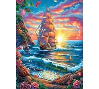 Vintage Sailing Ship at Sunset by A Rocky Coast Puzzle 500 Pezzi Sfida Impossibile Difficile Fairy Tale Scenery Cartoon Rompicapo Per Adulti Amanti Del Puzzle Rilassamento E Stimolo Intellettuale Reg