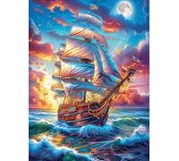 Vintage Sailing Ship on The Ocean at Sunset Puzzle 300 Pezzi Completo Di Accessori Cartone Spesso Per Adulti Scenery Science Fiction Con Poster Colla E Busta Per Tempo Libero Antistress Qualità Premi