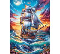 Vintage Sailing Ship on The Ocean Rompicapo 300 Pezzi Impossibile Per Esperti Science Fiction Magical Dream Cartone Di Alta Qualità Senza Sbavature Per Collezionisti Edizione Limitata Con Poster Incl