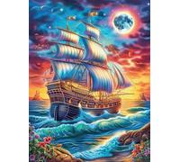 Vintage Sailing Ship Under A Full Moon Puzzle 1000 Pezzi Per Adulti Science Fiction Magical Dream in Cartone Rigido Incastro Perfetto Senza Polvere Per Tempo Libero E Decorazione Con Poster Incluso Qu