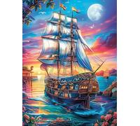 Vintage Sailing Ship Under The Moon Puzzle 1000 Pezzi Difficoltà Estrema Cartone Spesso Tema Monocromatico Scenery Science Fiction Per Appassionati Di Puzzle Antistrappo Non Sbiadisce Top Vendita 1000