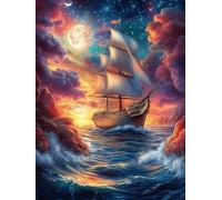 Vintage Sailing Ship Under The Moon Puzzle 300 Pezzi Per Attività All'aperto Scenery Science Fiction Cartone Impermeabile Per Campeggio Vacanze Per Famiglie Con Busta Per Pezzi Inclusa Qualità Premiu