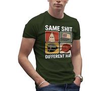 Vintage Same Shit Different Hat T-Shirt Verde Militare Da Uomo Size XL
