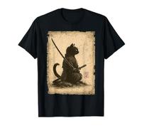 Vintage Samurai Cat Graphic Art Japanese Ukiyo-e Maglietta