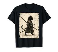 Vintage Samurai Cat Graphic Art Japanese Ukiyo-e Maglietta