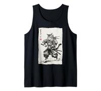 Vintage Samurai Cat Japanese Sumi-e Ink Feline Arti Marziali Canotta