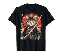 Vintage samurai gatto guerriero, giapponese anime poster art Maglietta