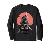 Vintage Samurai Lupo Guerriero Giapponese Stile Ukiyo-e Maglia a Manica