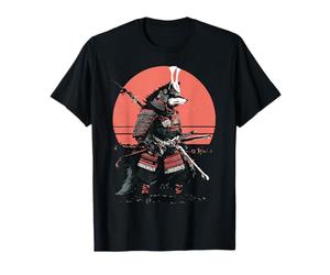 Vintage Samurai Lupo Guerriero Giapponese Stile Ukiyo-e Maglietta
