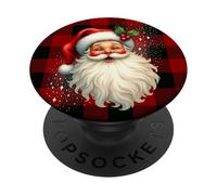 Vintage Santa Claus Rustic Red Check Christmas Holiday PopSockets PopGrip Adesivo