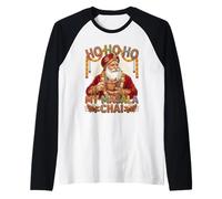 Vintage Santa Drinking Masala Chai Christmas India Men Women Maglia con Maniche Raglan