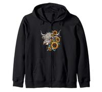 Vintage Scottish Highland Mucca Con Girasole Country Farmer Felpa con Cappuccio