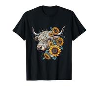 Vintage Scottish Highland Mucca Con Girasole Country Farmer Maglietta