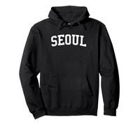 Vintage Seoul Corea del Sud Bianco Distressed Varsity Felpa con Cappuccio