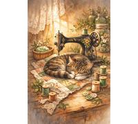 Vintage Sewing Journal Sleeping Tabby Cat Notebook gift for Makers and Quilters: Cozy antique machine artwork with peaceful cat design for project planning pattern ideas and creative organisation