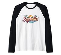 Vintage Seychelles Beach vacanze estive retrò Sun Souvenir Maglia con Maniche Raglan