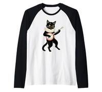 Vintage Silly Weird Cat Playing Banjo Country Cat Lover Maglia con Maniche Raglan
