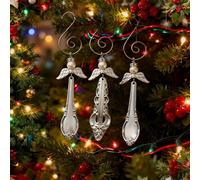 Vintage Silverware Angel Christmas Ornament, 3PCS Silver Angel Hanging Ornaments with pearl and Stainless Steel Wing Charm for Christmas Tree Decorations, Gift for Family Friends