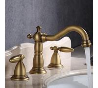 Vintage Sink Mixer Tap, Brass Faucet Bathroom Basin Faucet, Cold and Hot Wash Basin Tap, 3 Holes Sink Mixer Tap Faucets, Gold (Color : Antiquität)