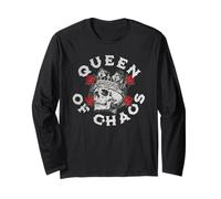Vintage Skull Crown Design con rose per Chaos Queens Maglia a Manica